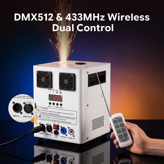 Wondnuga 2Pack 900W Cold Spark Machine Spraying Electronic Flower Effect Machine w/ Remote Control DMX512 for Wedding Musical (White)