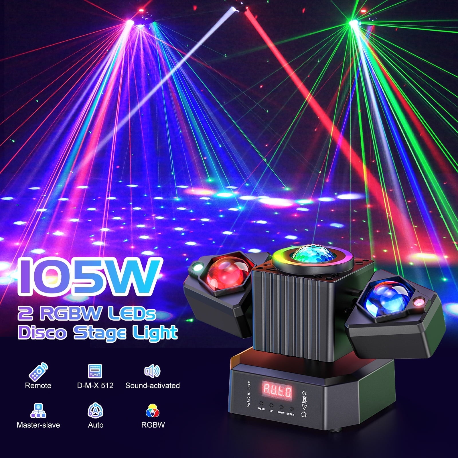 2-Arm Moving Head Light 105W RGBW LED Disco Stage Lighting Beam DMX for Party DJ
