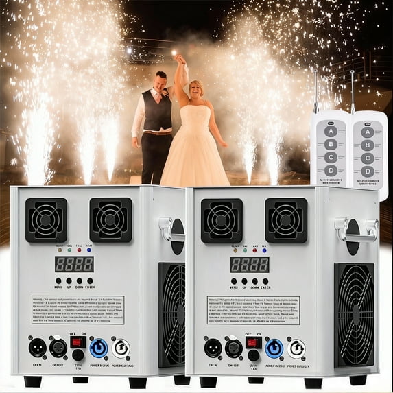 JAJALUYA 2Pack Cold Spark Machine DMX Firework Machine 3-16ft Adjustable for Wedding Stage Party DJ Disco, White