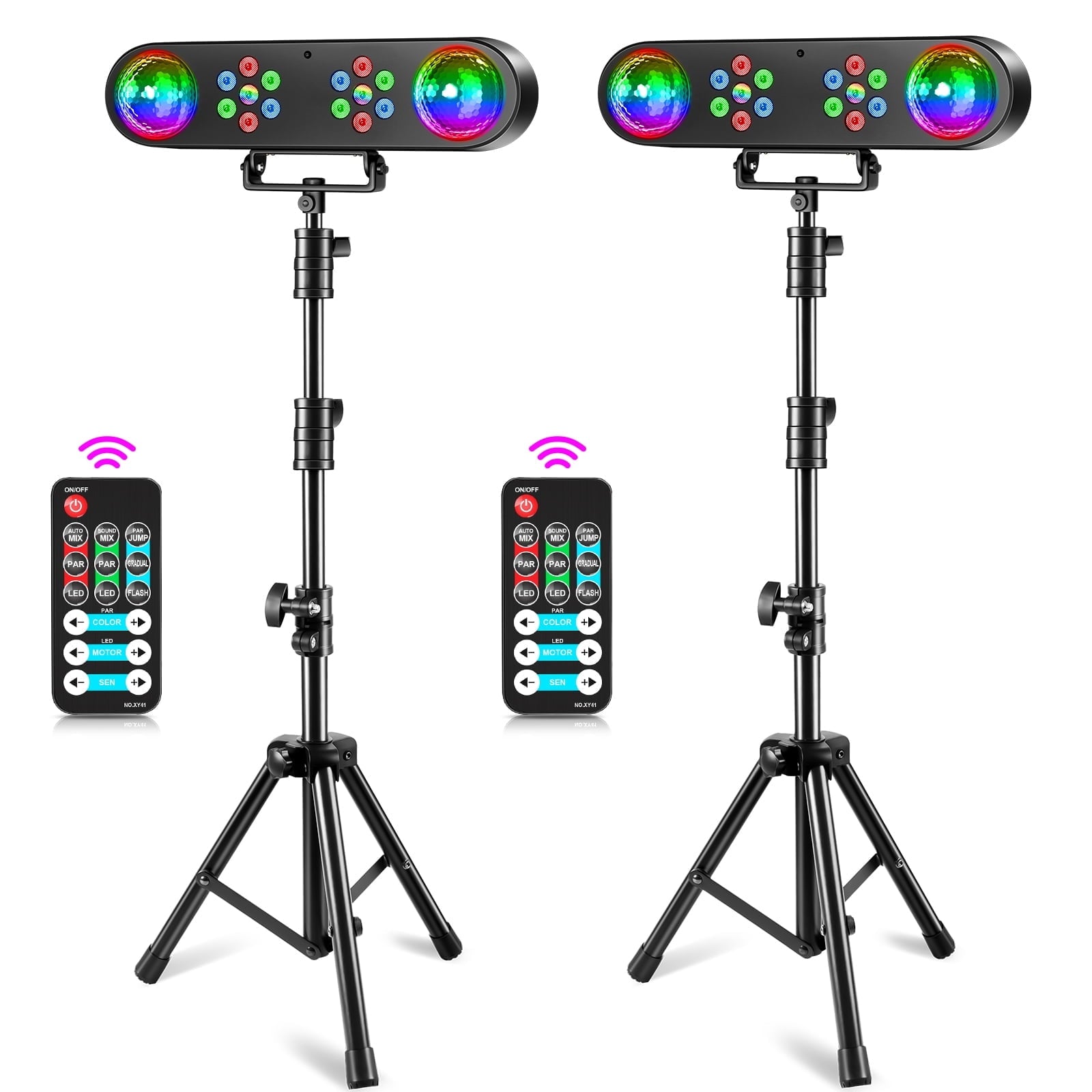 2Pack Mini DJ Lights with Stand, RGB Party Bar Light Set with Rotating Ball, Sound-Activated DJ Light for Disco Stage Gig Band Wedding
