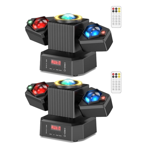 2Packs 2-Arm Moving Head Light 105W RGBW LED Disco Stage Lighting Beam DMX for Party DJ