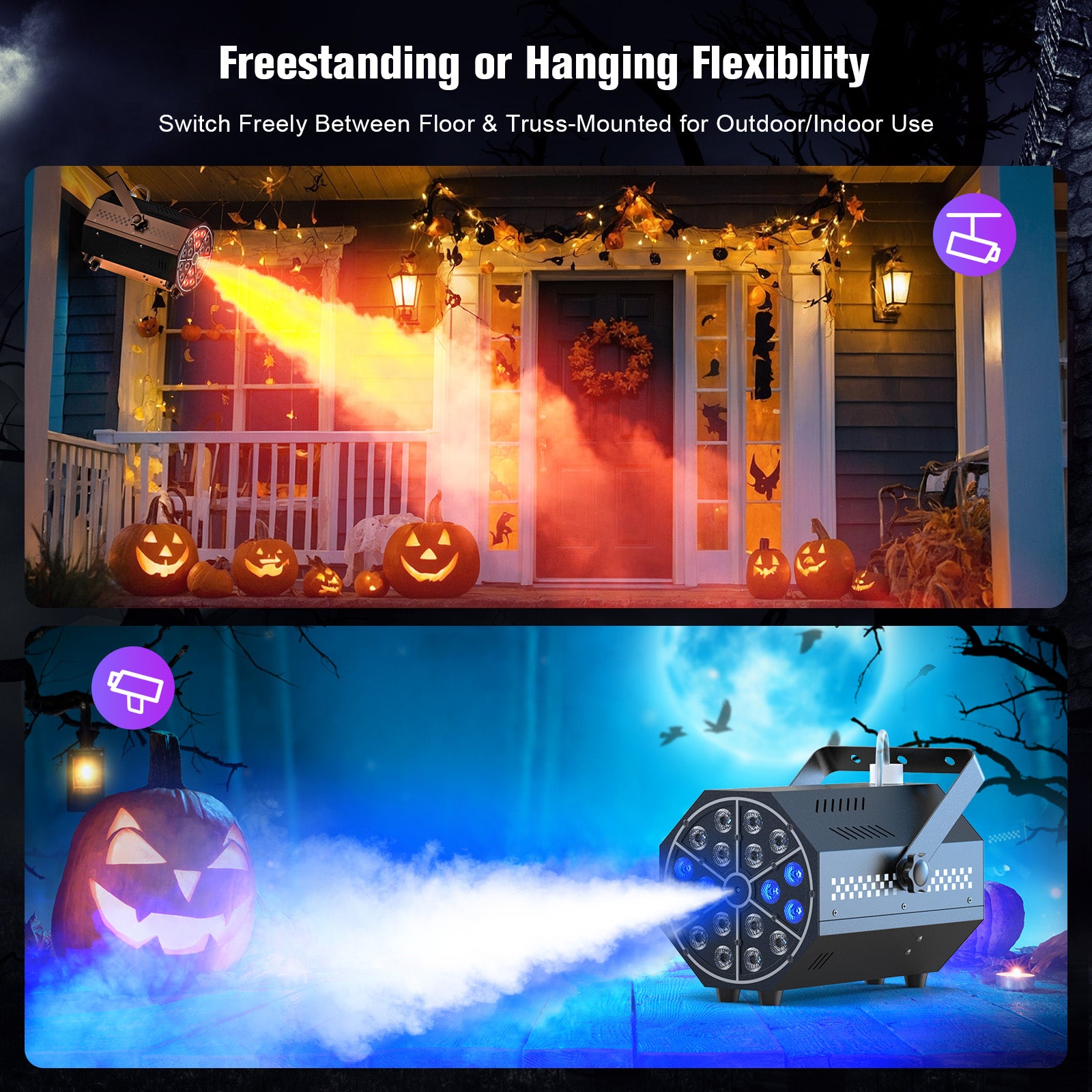 Halloween Fog Machine 1000W 18-LED RGB with Remote for Halloween Party Wedding