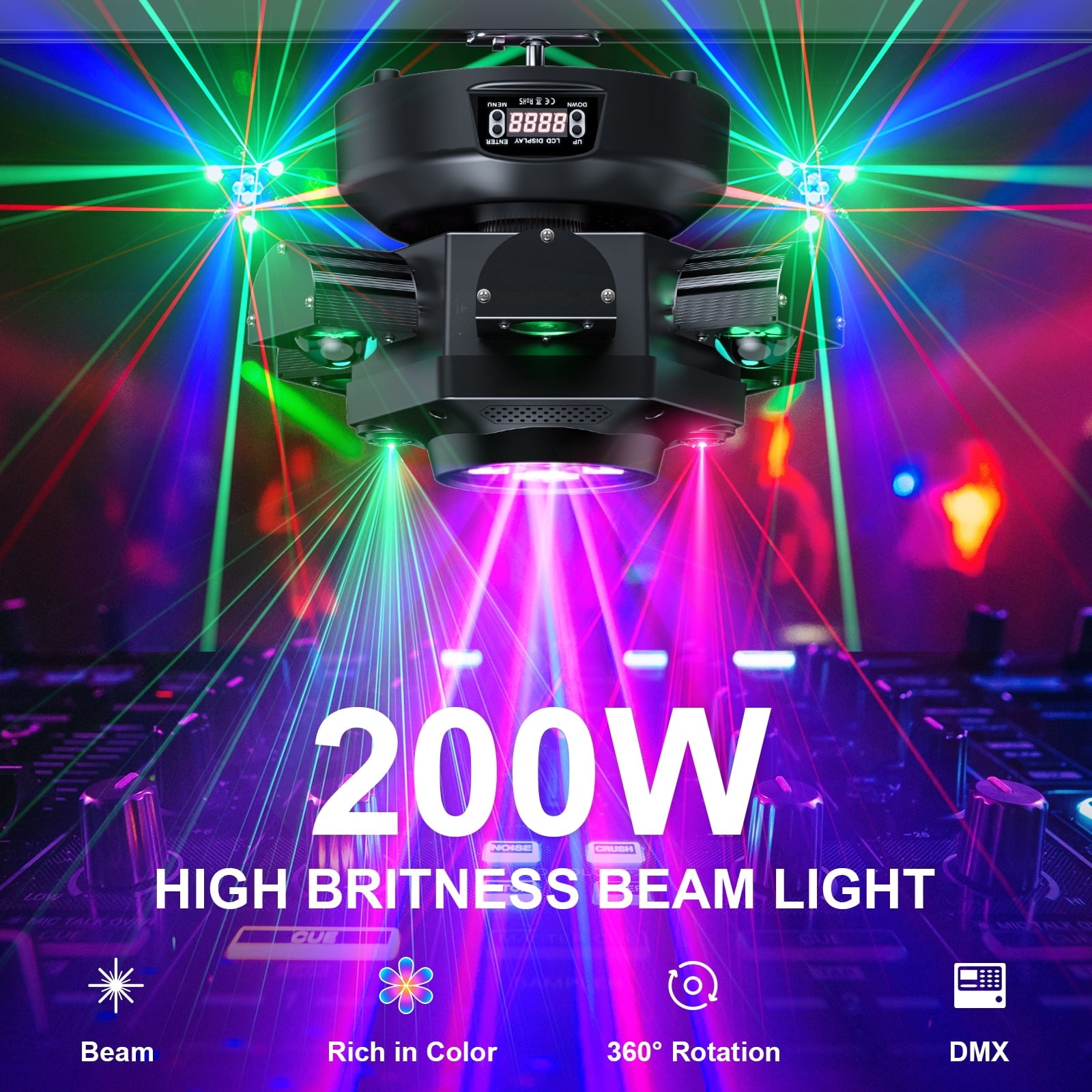 4Pcs 6 Arms Moving Head DJ Lights,200W Bee Eye DMX RGBW LED Stage Lights Show Disco Party Beam Lighting