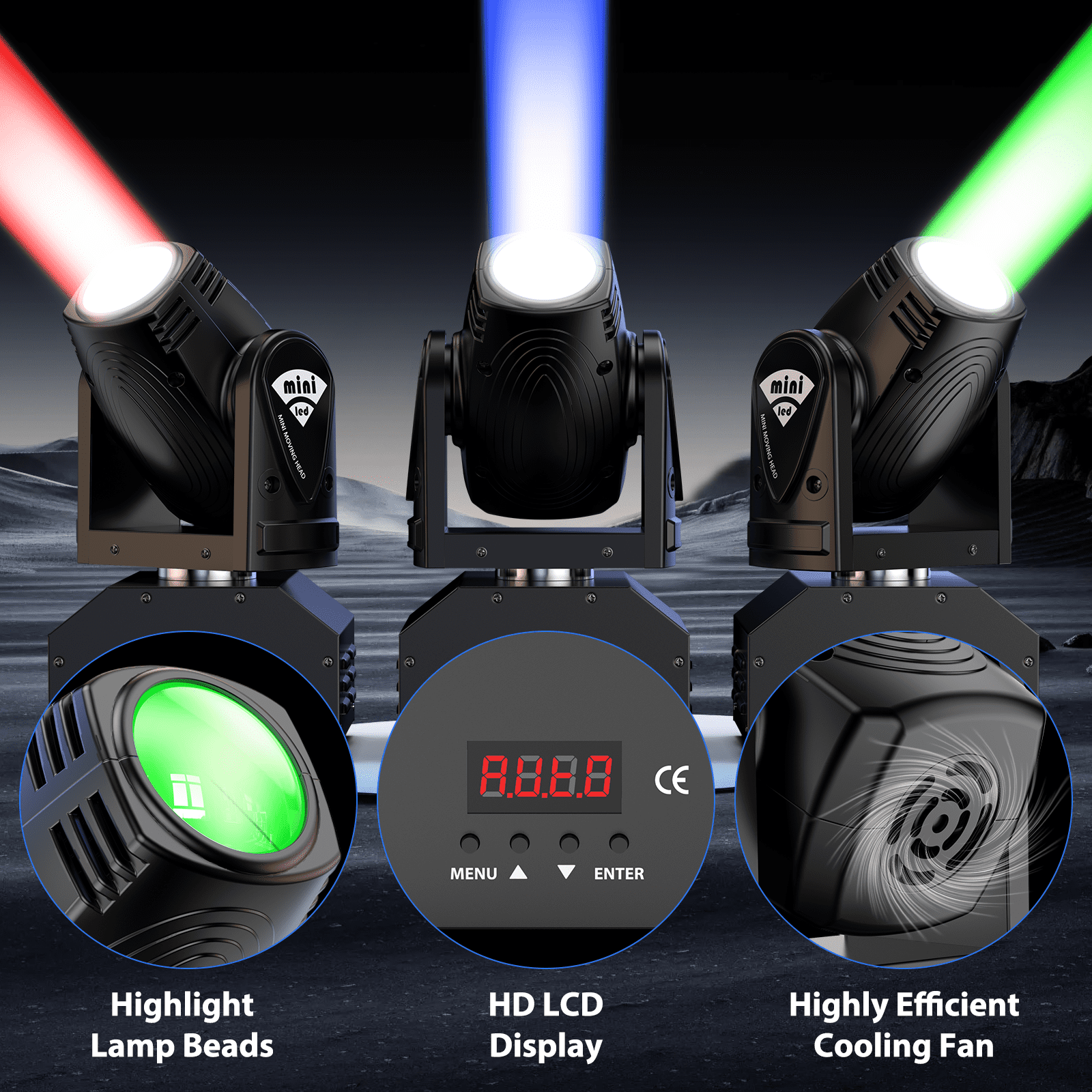 Mini Moving Head DJ Lights RGBW Beam DMX Stage Lights Sound Activated LED Stage Lighting for Party Dance Disco Christmas Halloween 4Pack
