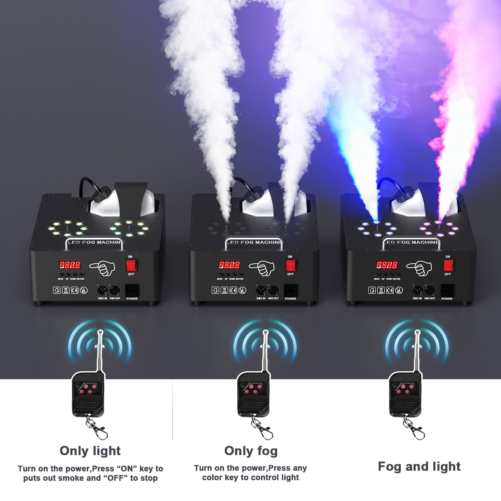 2000W Double-tube Adjustable Fog Machine DMX512 RGB 3-in-1 Led Stage Smoke Machines for Party/ Wedding/ Stage