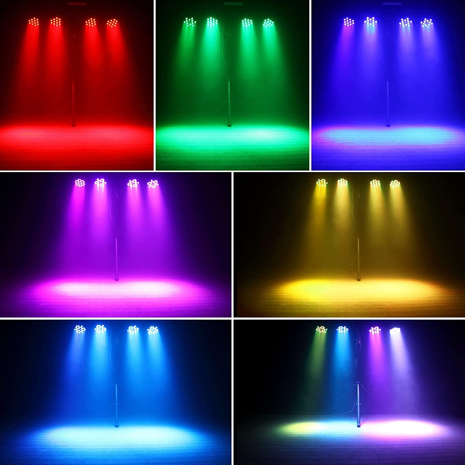 4Pack 36W RGB Battery LED Par Lights, Wireless Rechargeable, Sound Active with Remote - for DJ, Wedding, Stage, Party, Club, Church