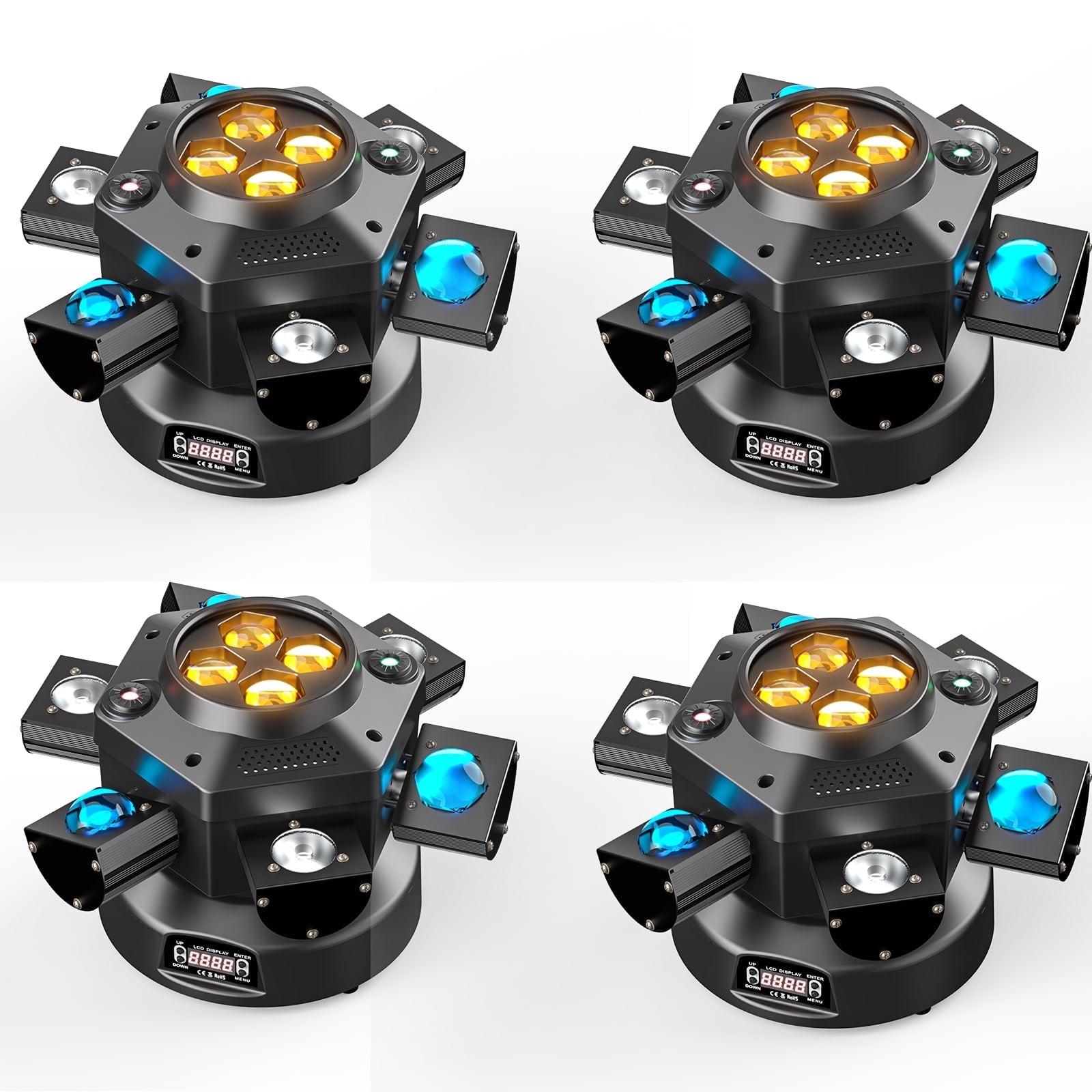 4Pcs 6 Arms Moving Head DJ Lights,200W Bee Eye DMX RGBW LED Stage Lights Show Disco Party Beam Lighting