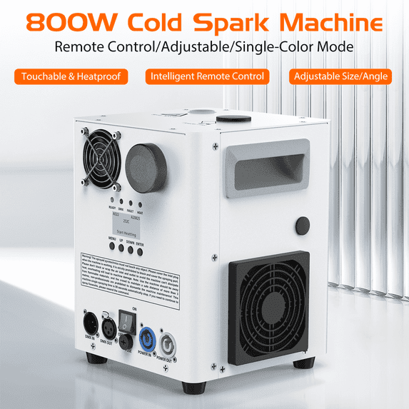 800W Cold Spark Machine Spray Electronic Flower Effect w/ Remote DMX512 for Wedding Musical (White)