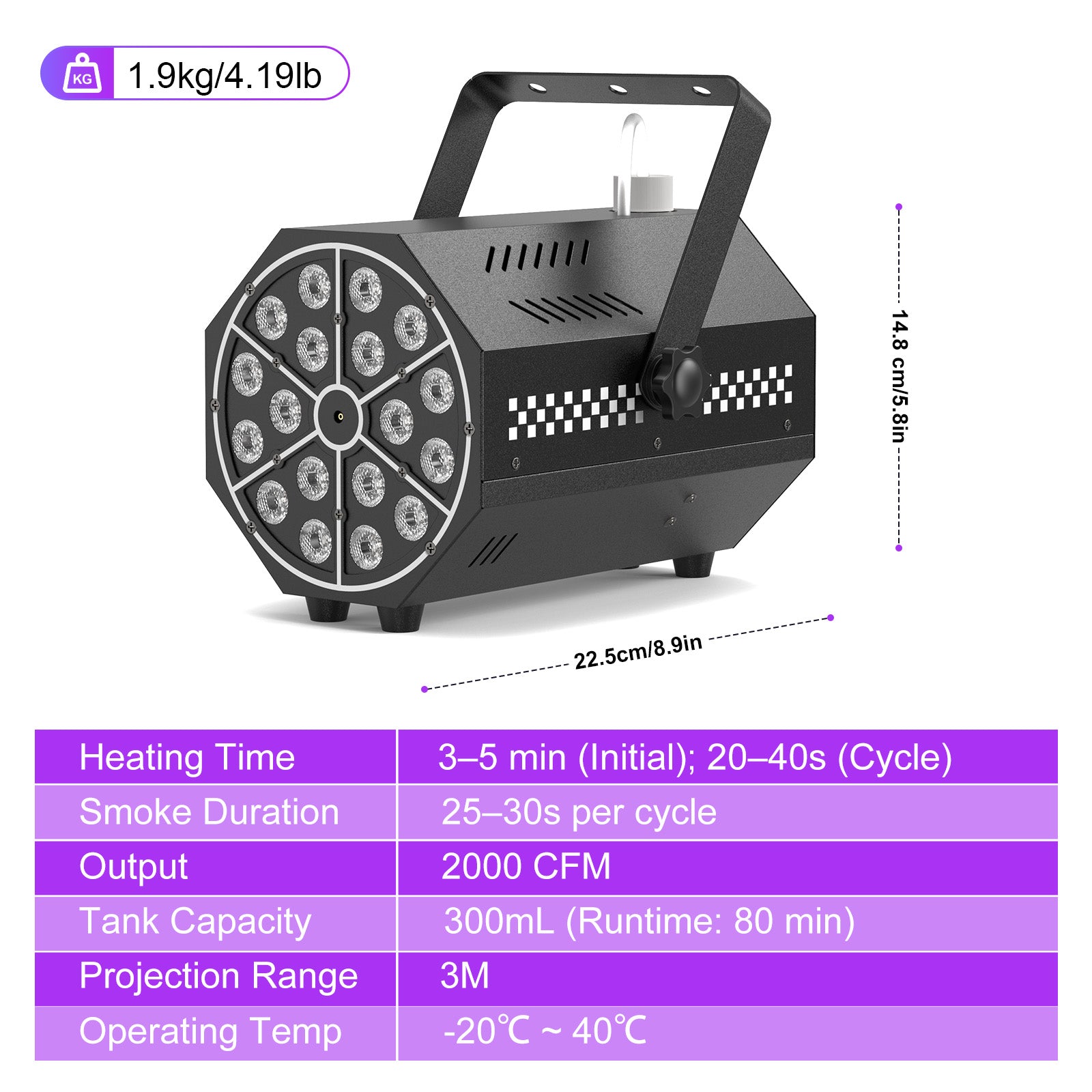 Halloween Fog Machine 1000W 18-LED RGB with Remote for Halloween Party Wedding