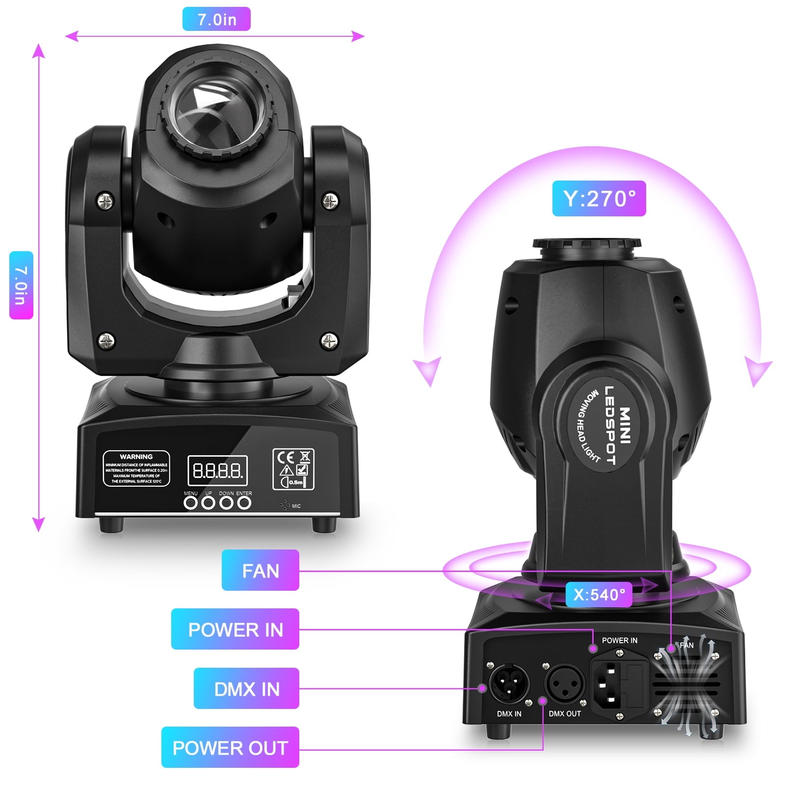 4-Pack Moving Head LED DJ Party Light, RGBW 8 Pattern Shake Disco Light with Remote and Control Sound Activated Spotlight for Church Wedding Live Show,Black