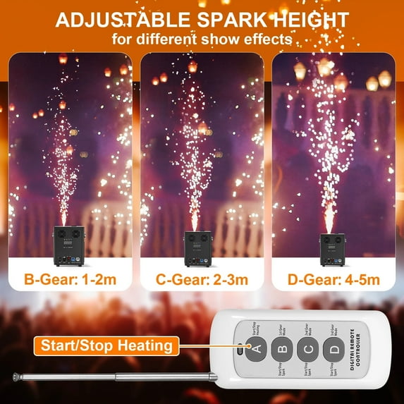 2Pack Cold Spark Machine DMX Firework Machine 3-16ft Adjustable for Wedding Stage Party DJ Disco, Black