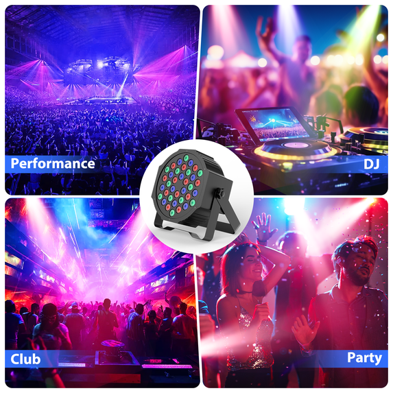 Wondnuga 2Pack 36-LED RGB DJ Par Lights with Remote - DMX/Sound Sync for DJ, Wedding, Party, Club & Stage Lighting
