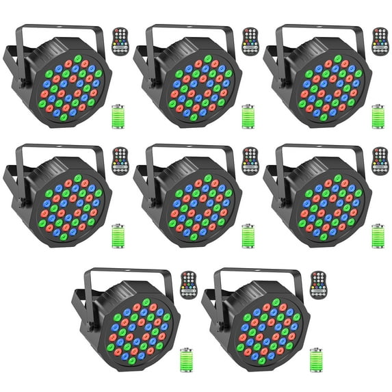 8-Pack Rechargeable Stage Lights 36 RGB LED DJ Par Lights - Sound Activation & Remote & DMX512 for Birthday Christmas Wedding