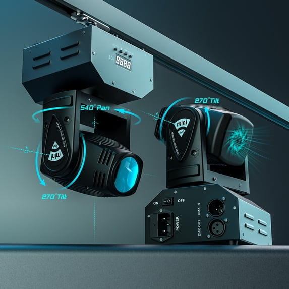 Wondnuga 2 Pack Mini Moving Head Stage Light RGBW LED(4 in 1)15W Import Beads 11/13CH DMX512 Sound-activated