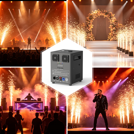 Wondnuga 2Pack 900W Cold Spark Machine Spraying Electronic Flower Effect Machine w/ Remote Control DMX512 for Wedding Musical,30% lighter(Model 2.0 Black)