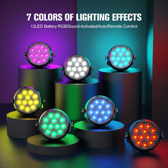 LED Par Lights Rechargeable Stage Light with Remote Control DJ Uplighting for Wedding Party Club Stage Lighting, 4pcs