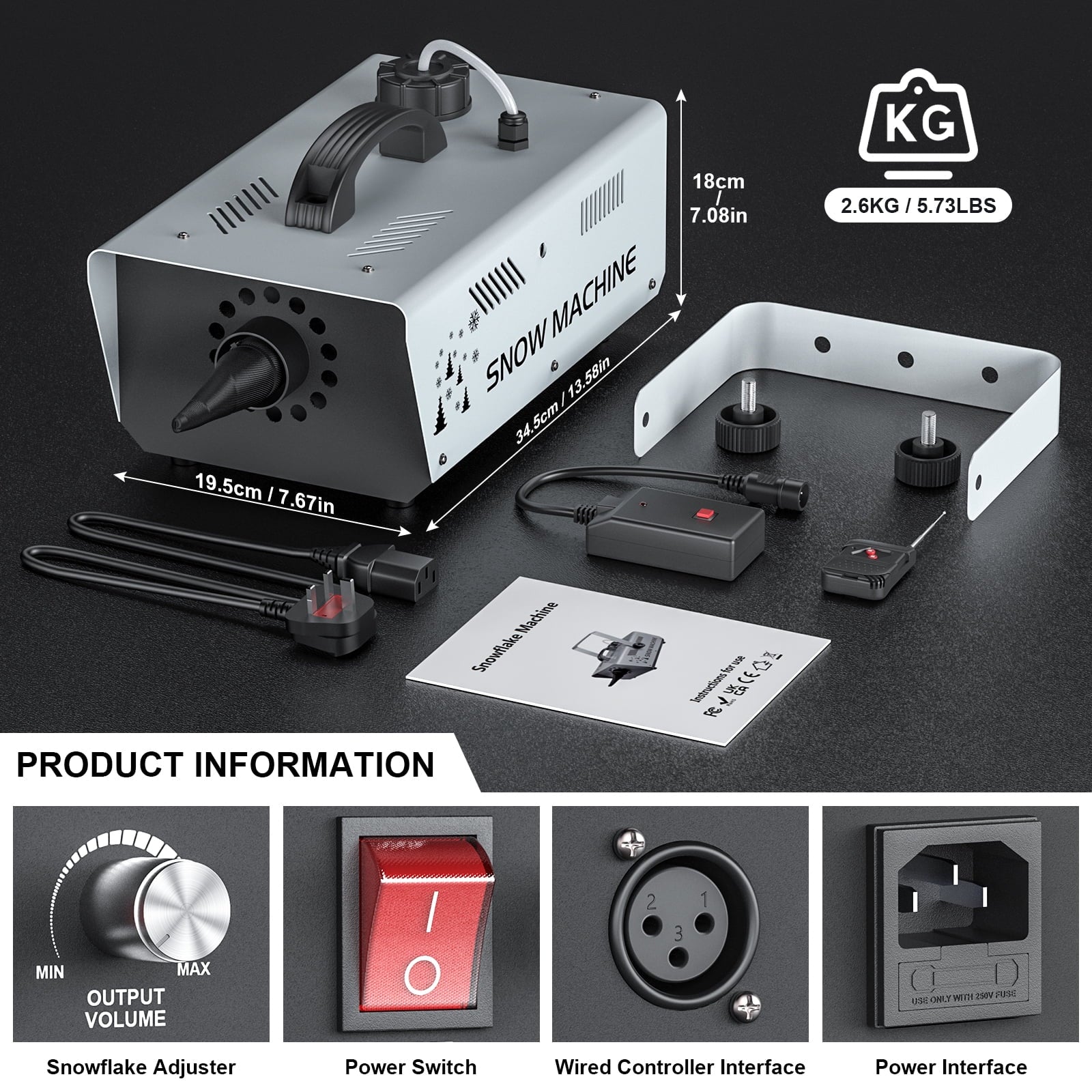 Snow Machine, 1500W 1L Stage Party Snowflake Machine with Wireless Remote & Wired Control for Christmas Wedding Party