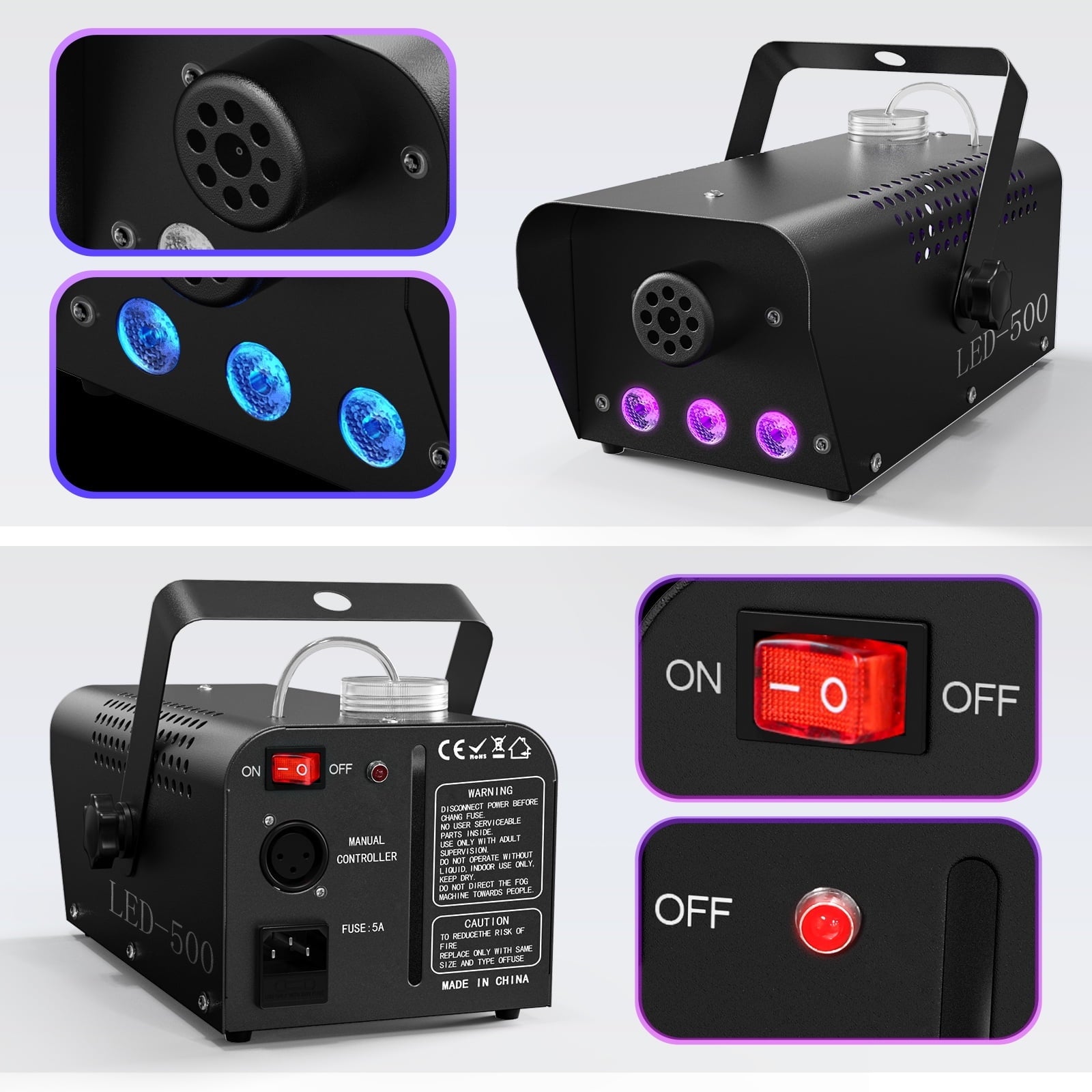 Easter Fog Machine 500W RGB LED Smoke Machine Stage Lighting Effect with Remote Control for Halloween Wedding DJ Show Concert Bar Party