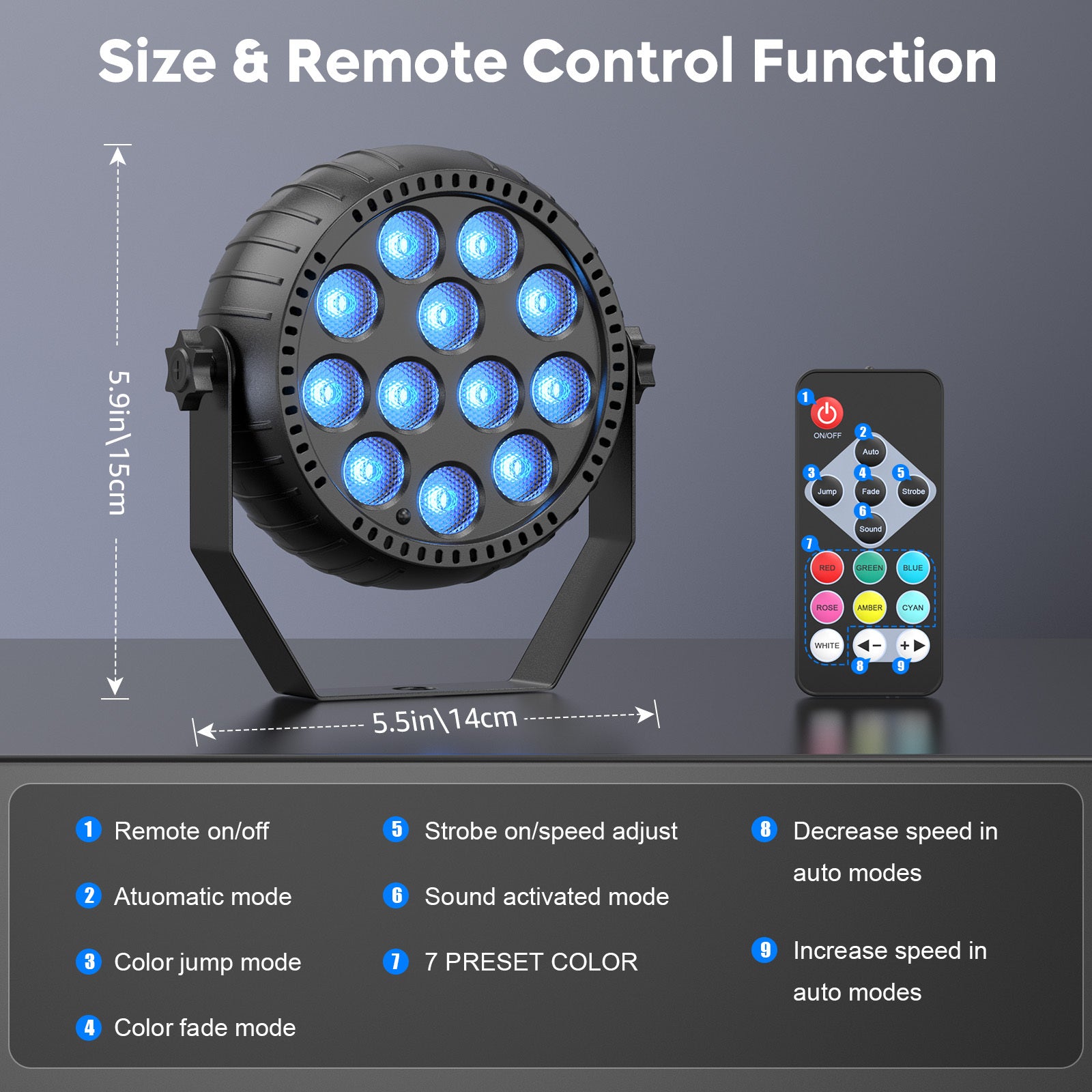 LED Par Lights Rechargeable Stage Light with Remote Control DJ Uplighting for Wedding Party Club Stage Lighting, 2pcs