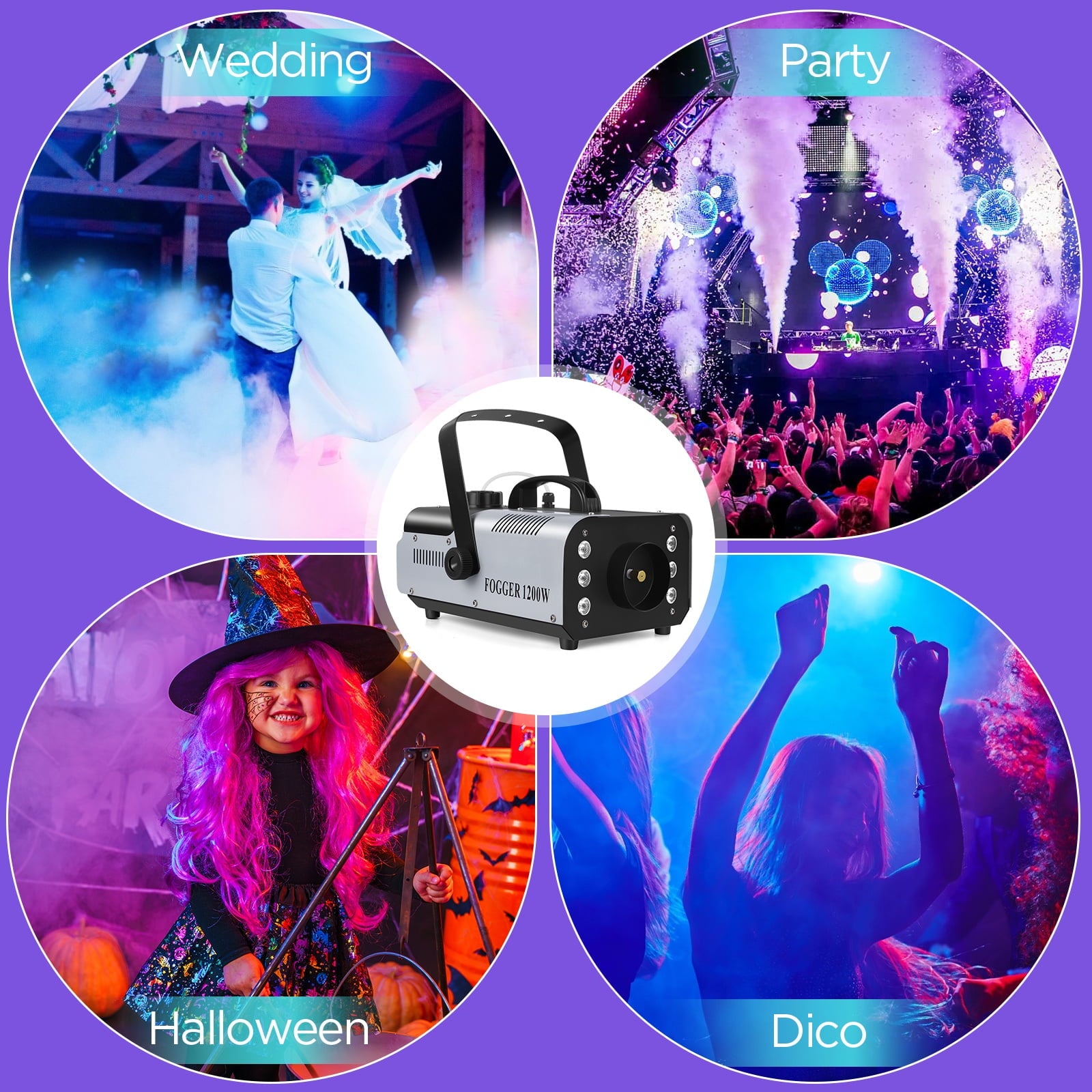 Fog Machine Smoke Machine 1200W with RGB LED Lights & Remote - Haze Smoke Generator for Halloween, Party, Stage, DJ, Club