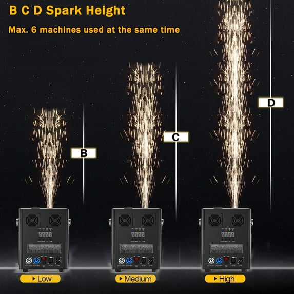 2pcs Cold Spark Firework Machine, 3 Gears Height Adjustable DMX Stage Effect Machine with Flight Case for Wedding Stage DJ Disco Dance Show,Black