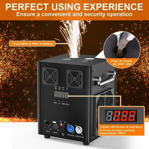 2Pack Cold Spark Machine DMX Firework Machine 3-16ft Adjustable for Wedding Stage Party DJ Disco, Black