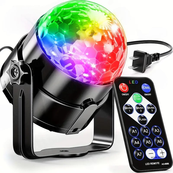 JAJALUYA Disco Ball Light - Sound Activated DJ Party Light w/ Remote, Black - Stage, KTV Lighting