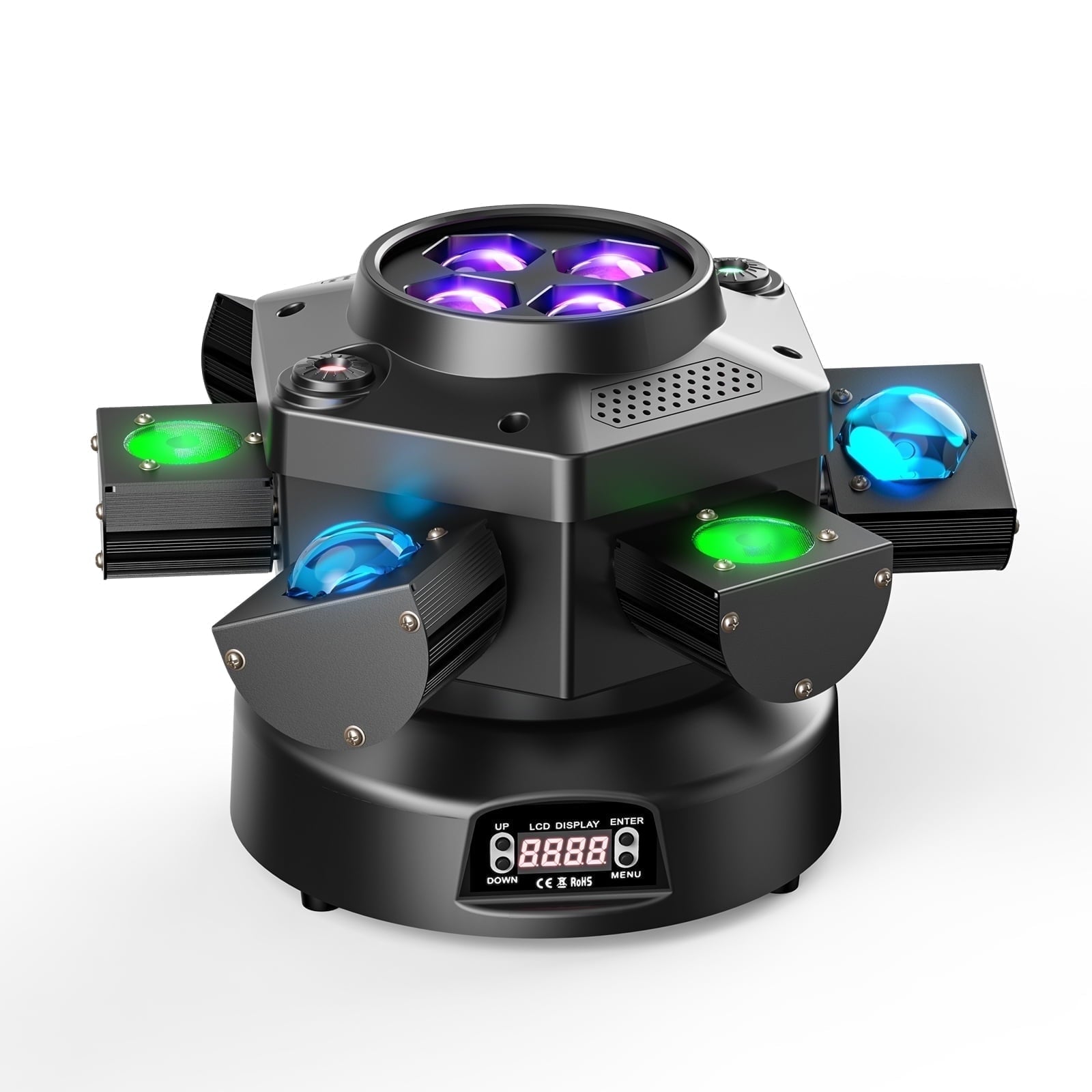 Moving Head DJ Lights 6 Arms Party Lights RGBW 4in1 LED DJ Stage Lights Disco Light DMX512 & Sound Activated Rotating Light Starlight for Wedding Live House KTV Bar Club