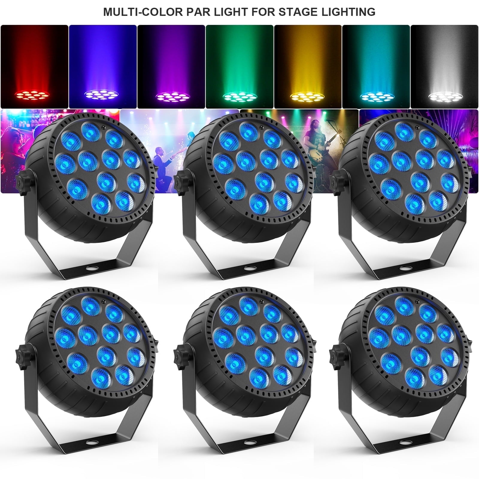 Rechargeable Stage Par Light,RGB 12 LED Stage Party Light w/Remote Control for Events DJ Disco Wedding Party,6 pcs