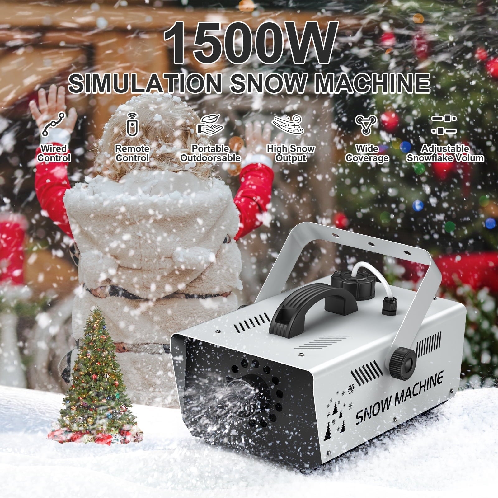 Snow Machine, 1500W 1L Stage Party Snowflake Machine with Wireless Remote & Wired Control for Christmas Wedding Party