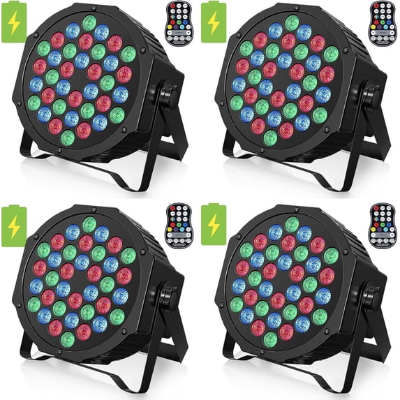 JAJALUYA Stage Lights,36 LED Rechargeable DJ Par Lights, RGB Party Lights with Sound Activation & Remote & DMX Control for Birthday Christmas Bar Wedding,4 Packs