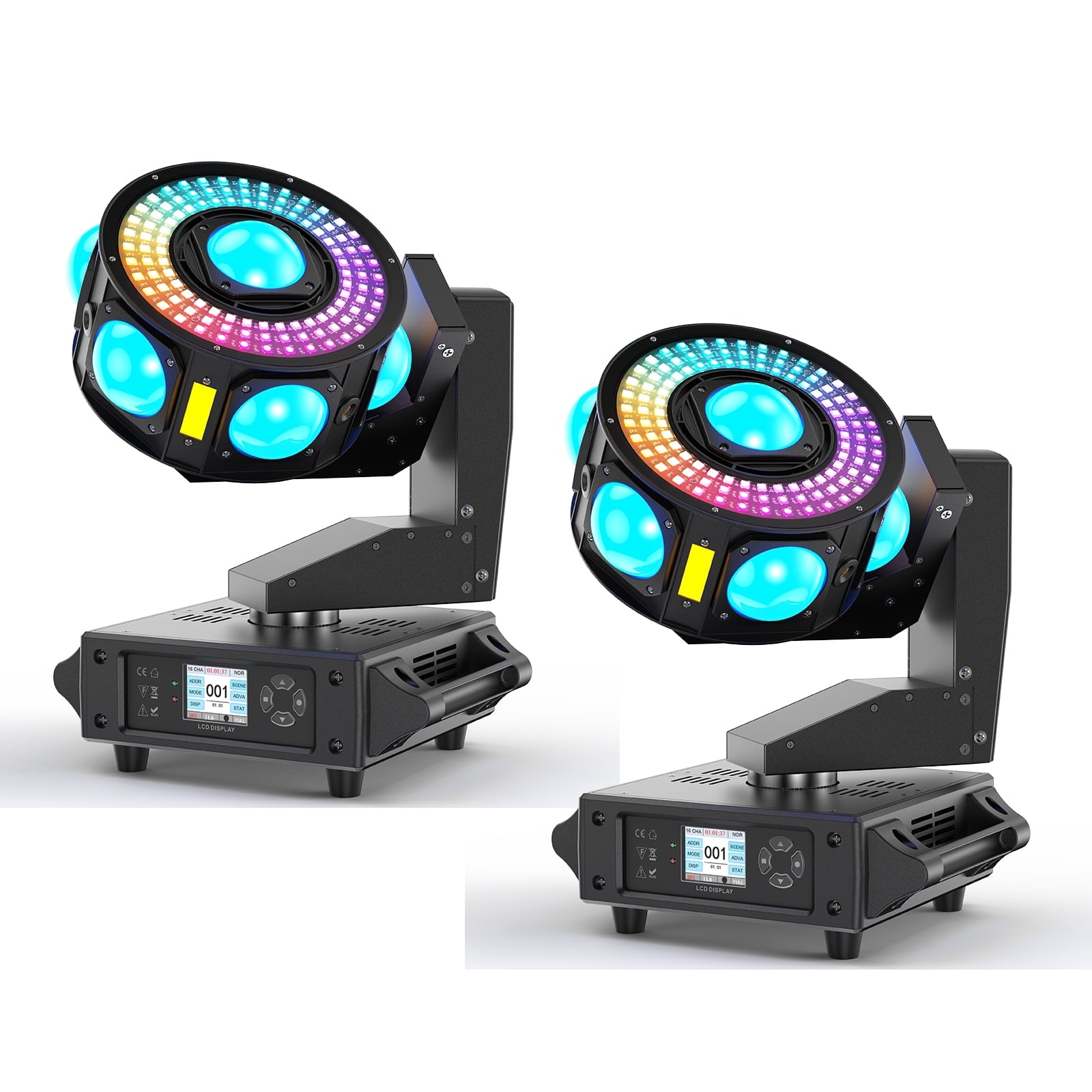 2Pack 160W RGBW LED Moving Head Beam Light w/ DMX512 & Sound Control, 540° Rotation for Stage/Club