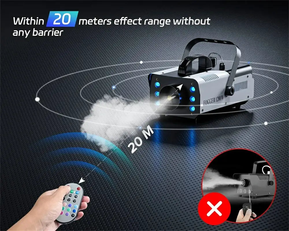 1200W Fog Machine with RGB LED Lights & Remote - Haze Smoke Generator for Halloween, Party, Stage, DJ, Club