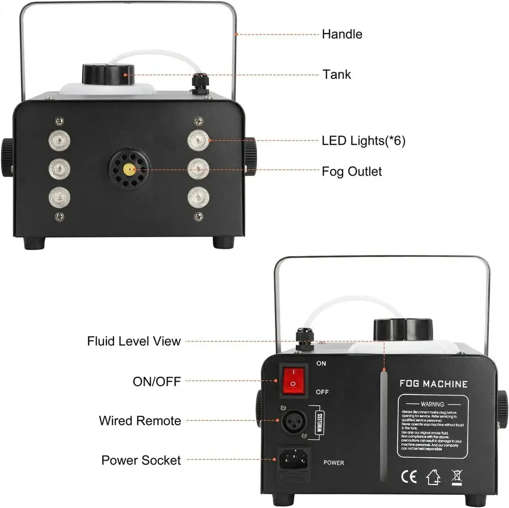 1500W Fog Machine 6 RGB LED Light with Remote Control and 1L Tank