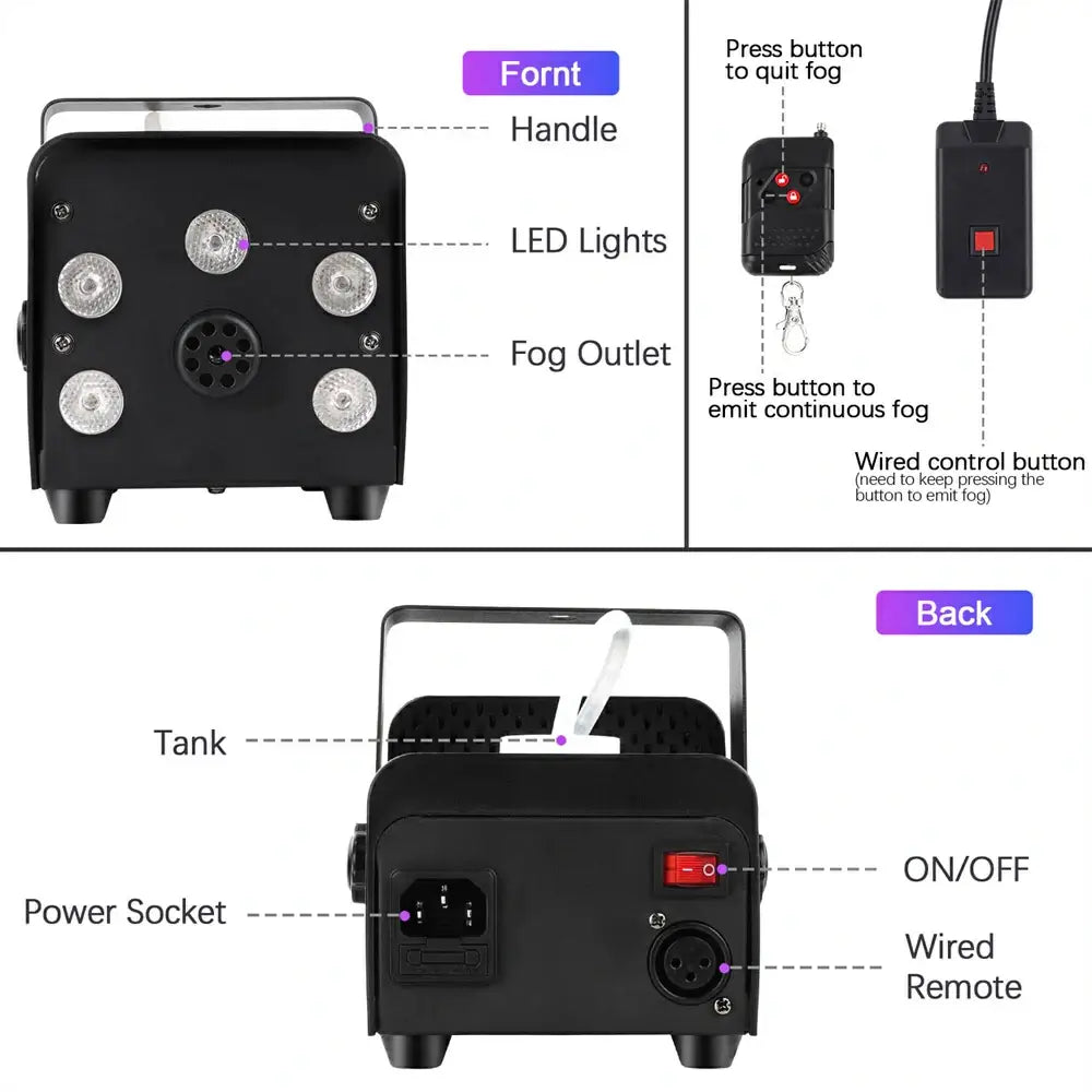 Fog Machine 550W Five RGB Light Beads with Remote Control Black