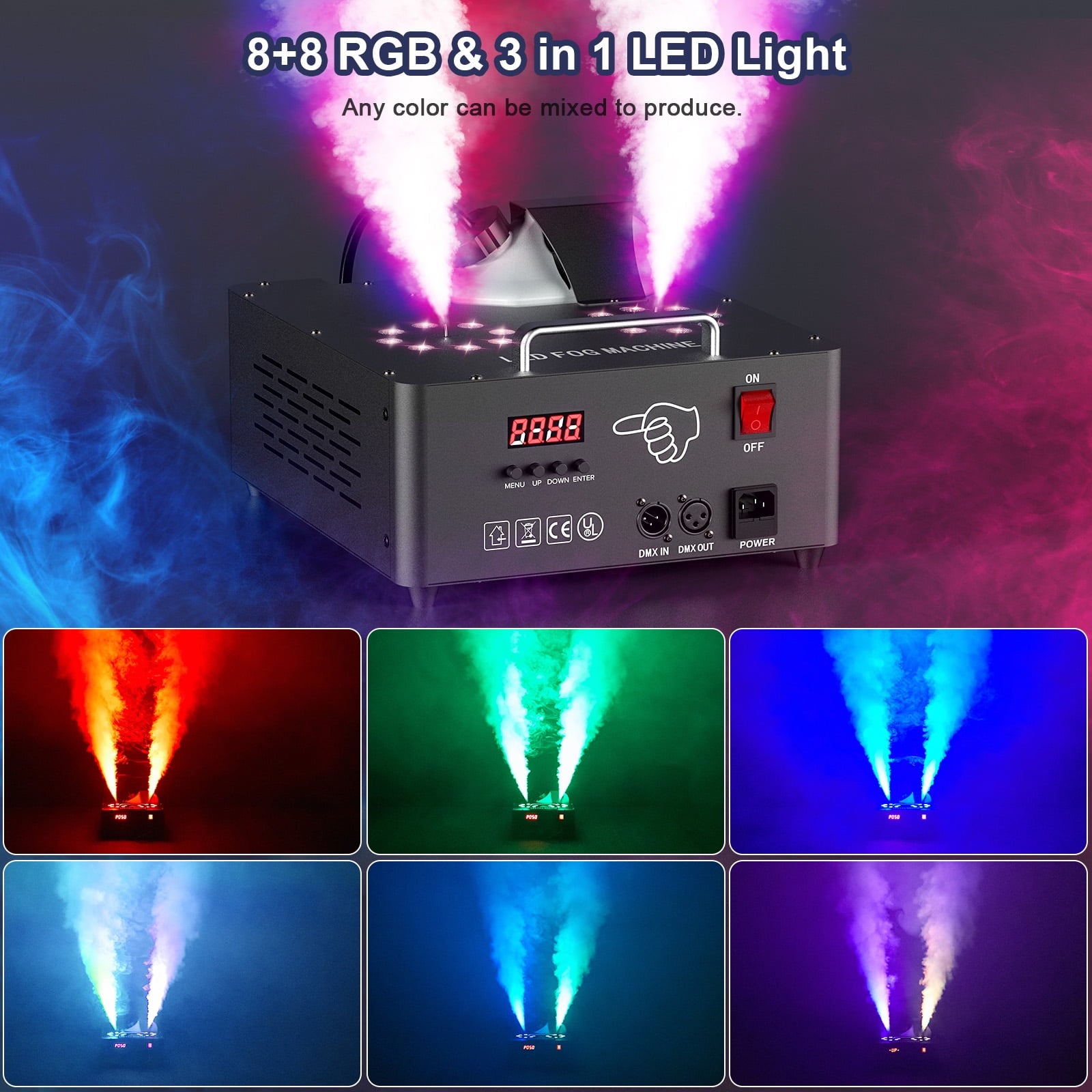 2000W Double-tube Adjustable Fog Machine DMX512 RGB 3-in-1 Led Stage Smoke Machines for Party/ Wedding/ Stage