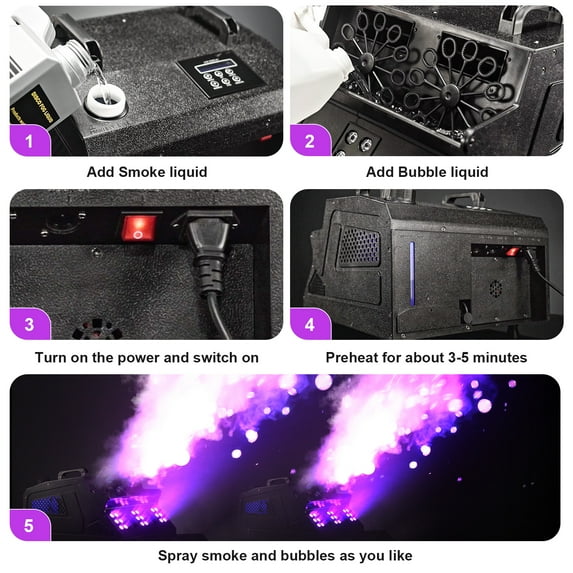 2000W Fog Machine, 3 in 1 Fog Bubble Machine with 2 Bubble Fans, 18 RGB LED Lights Smoke Bubble ALL IN ONE Fog Machine, Bubble Machine for Halloween Christmas Party Wedding, 2 Pack