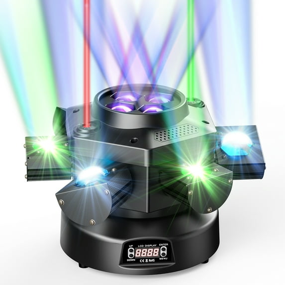 200W 6 Arms Moving Head DJ Lights, Bee Eye DMX RGBW LED Stage Lights Show Disco Party Beam Lighting