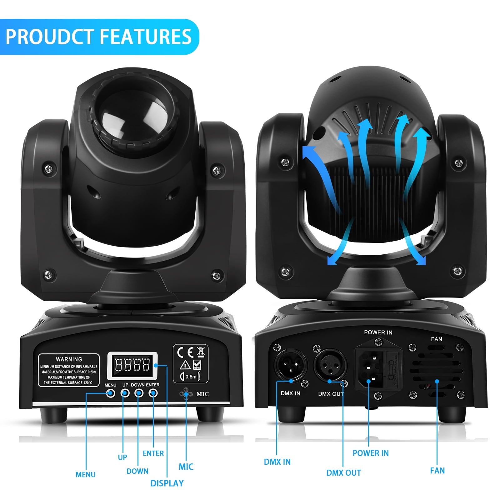 4-Pack Moving Head LED DJ Party Light, RGBW 8 Pattern Shake Disco Light with Remote and Control Sound Activated Spotlight for Church Wedding Live Show,Black