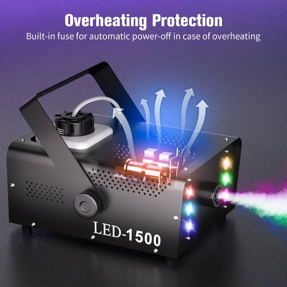 JAJALUYA 1500W Fog Machine 1L Capacity Smoke Machine RGB 6 LED Lights W/ Remote Control for Party Christmas DJ Disco Stage Party