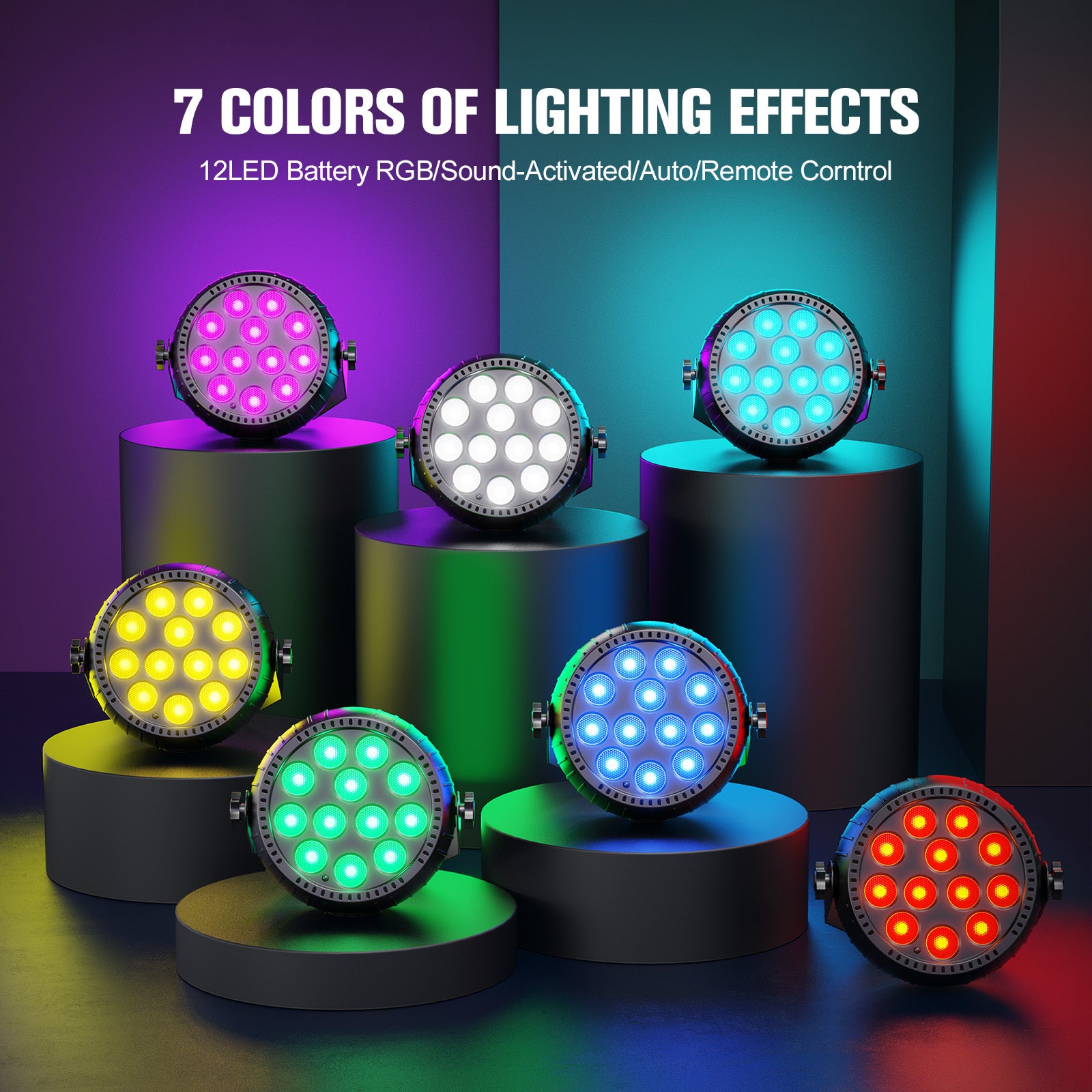 LED Par Lights Rechargeable Stage Light with Remote Control DJ Uplighting for Wedding Party Club Stage Lighting, 2pcs