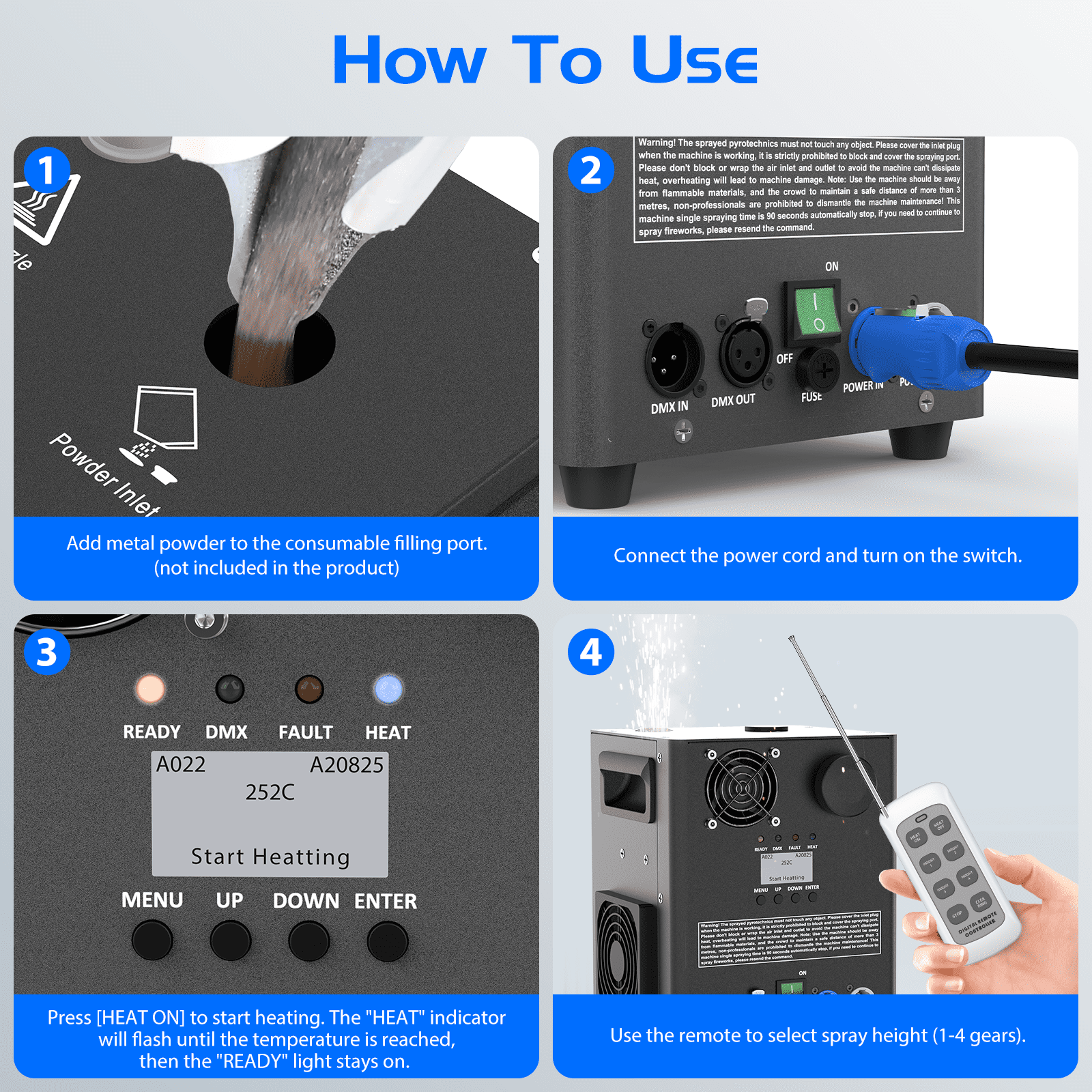 2Pack 800W Cold Spark Machine Spraying Electronic Flower Effect Machine w/ Remote Control DMX512 for Wedding Musical (Black)