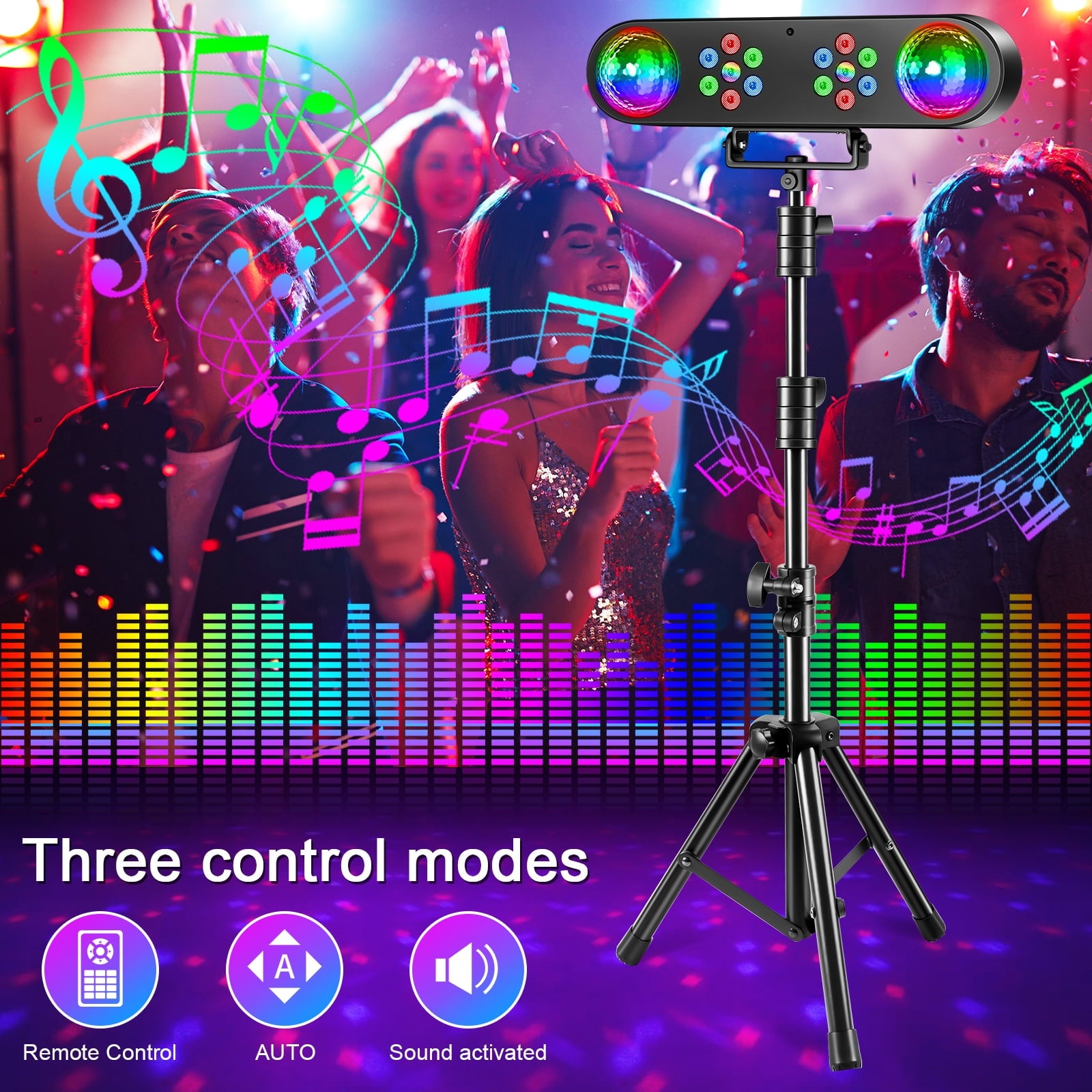 2Pack Mini DJ Lights with Stand, RGB Party Bar Light Set with Rotating Ball, Sound-Activated DJ Light for Disco Stage Gig Band Wedding