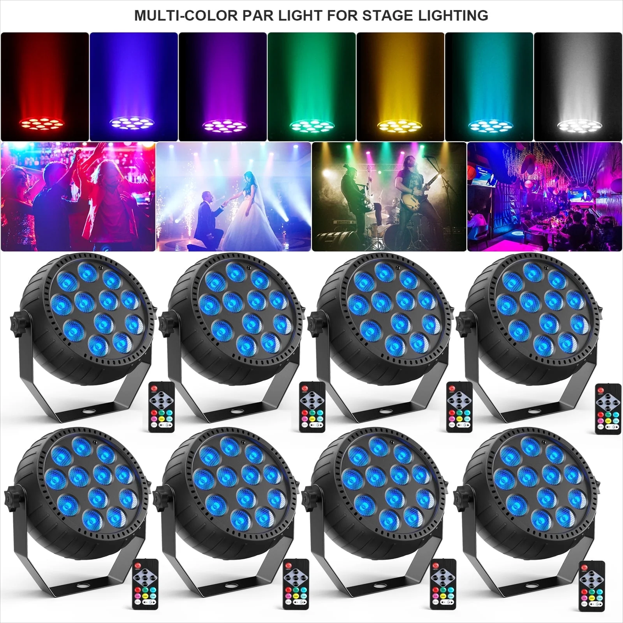 LED Par Lights Rechargeable Stage Light with Remote Control DJ Uplighting for Wedding Party Club Stage Lighting,8pcs