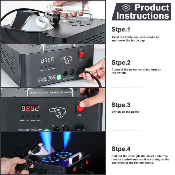 Smoke Machine Fog Machine 2000W Double-tube Adjustable DMX512 RGB 3-in-1 Led Stage Smoke Machines for Party/ Wedding/ Stage