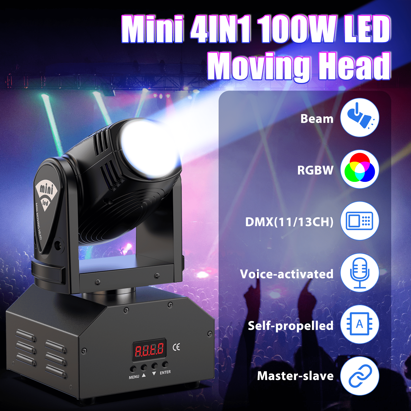 Mini Moving Head DJ Lights RGBW Beam DMX Stage Lights Sound Activated LED Stage Lighting for Party Dance Disco Christmas Halloween 4Pack