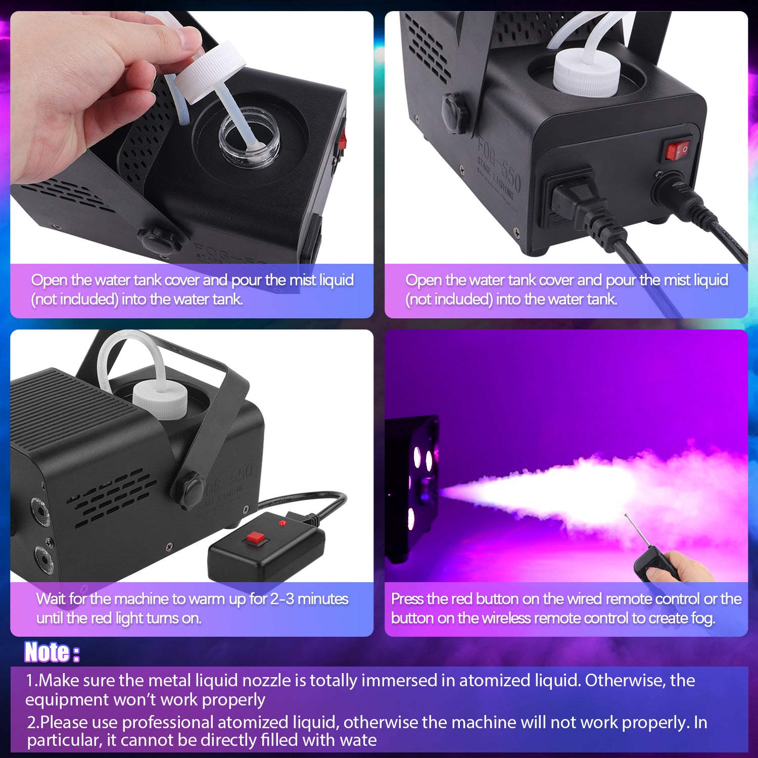 550W Fog Machine 3-in-one RGB Light Beads Smoke Machine Remote Control for Party Wedding