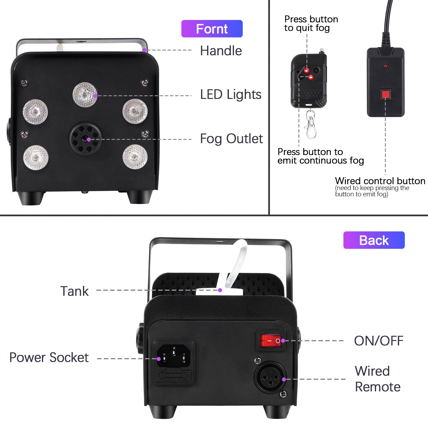 550W Fog Machine 3-in-one RGB Light Beads Smoke Machine Remote Control for Party Wedding