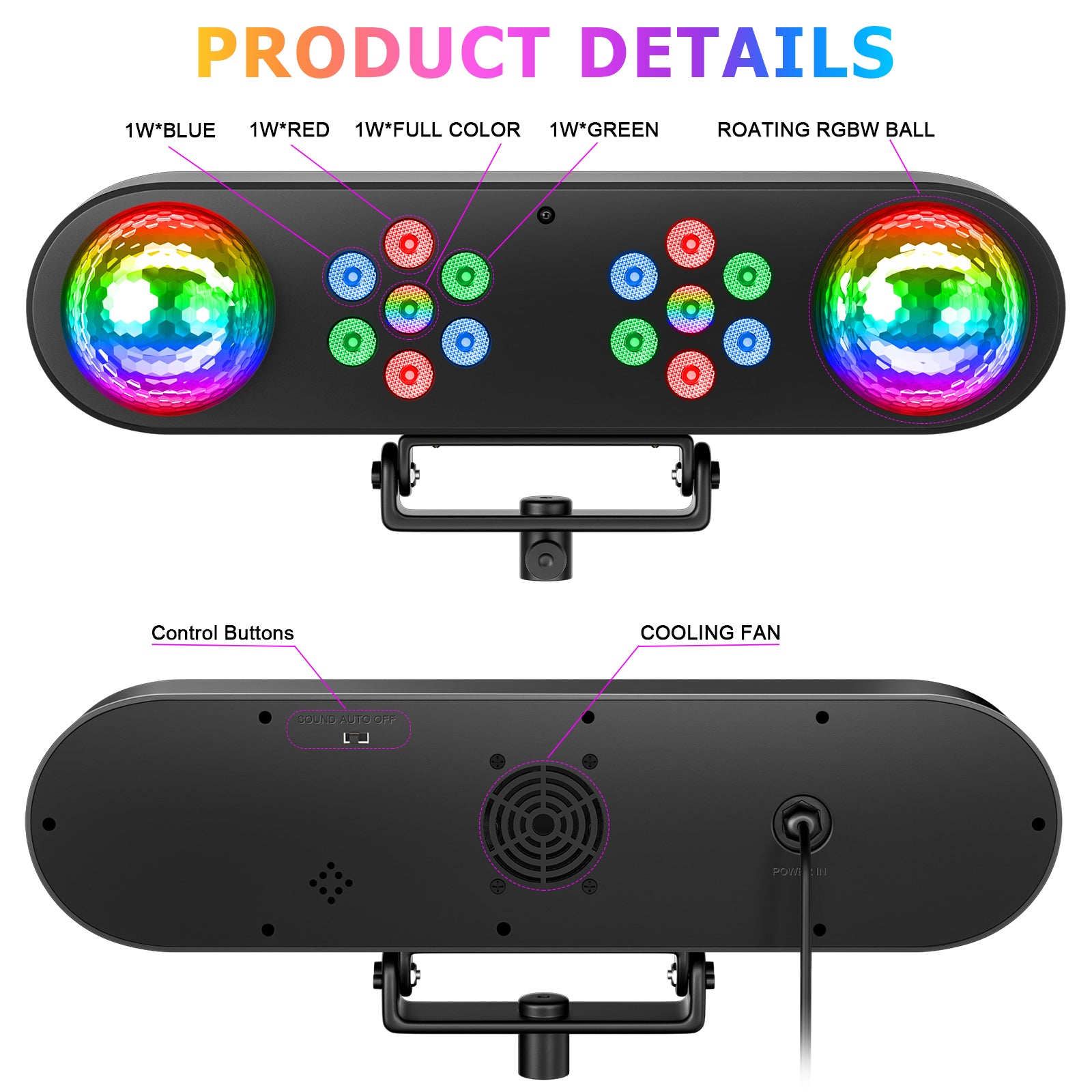 Mini DJ Lights with Stand, RGB Party Bar Light Set with Rotating Ball, Sound-Activated DJ Light for Disco Stage Gig Band Wedding