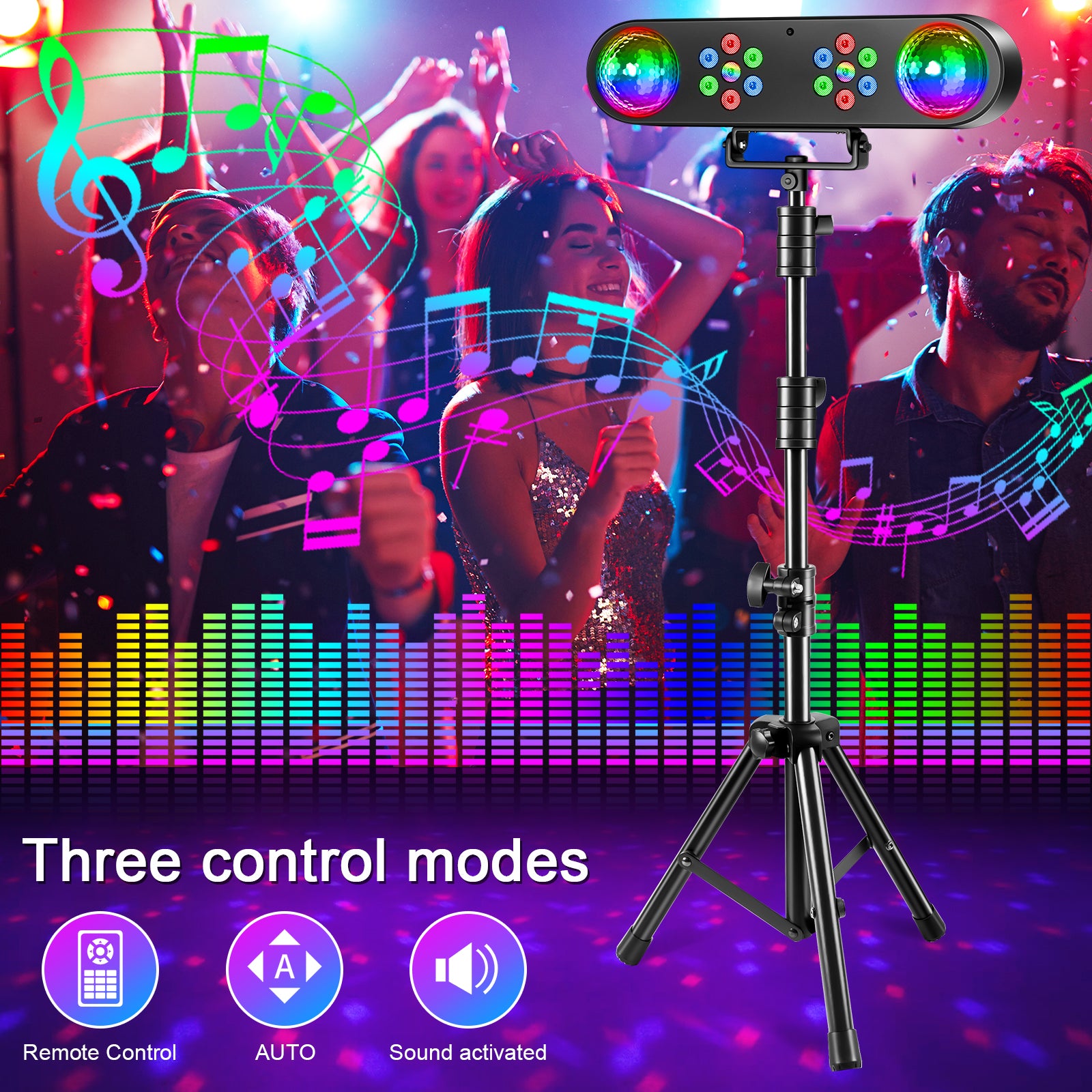 Mini DJ Lights with Stand, RGB Party Bar Light Set with Rotating Ball, Sound-Activated DJ Light for Disco Stage Gig Band Wedding